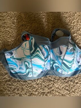 Panache Blue Teal Marble Underwire Racerback Sports Bra